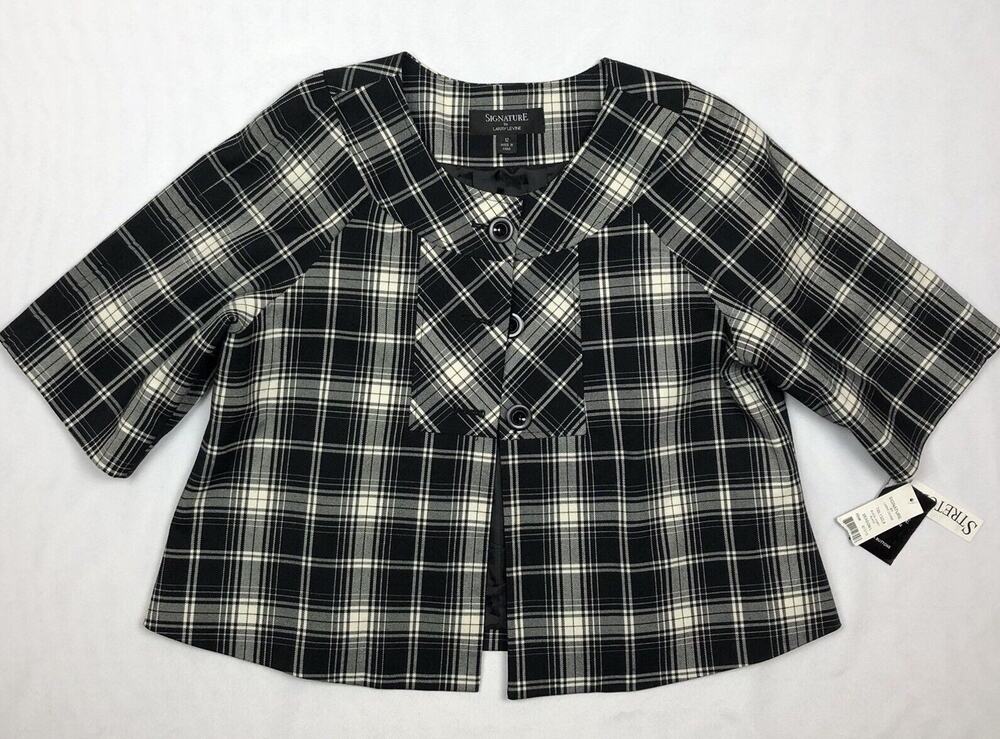 Signature Larry Levine Blazer Women 12 Black Lined 3/4 Dolman Sleeve Stretch